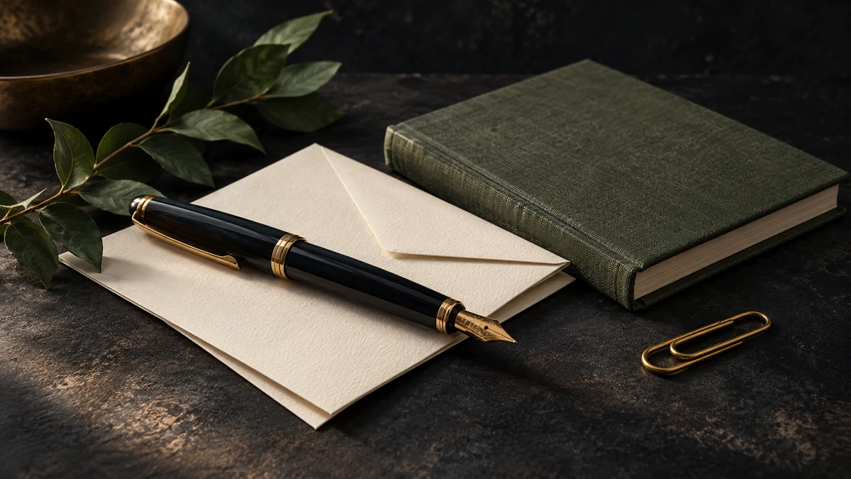 Service illustration: a pen, blank paper and a notebook